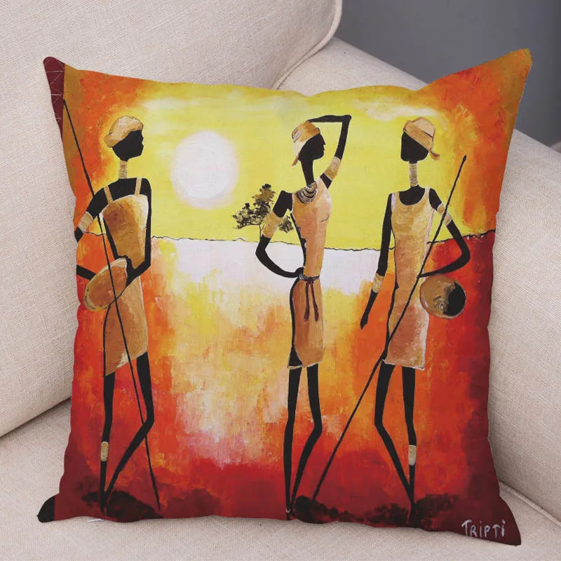 Abstract African Woman Pillowcase – Gallery-Style Exotic Cushion Cover - Glow by Hellen African and Boho Jewelry African Home Decor Cultural Accessories
